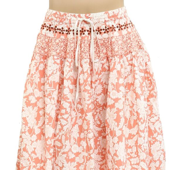 Free People Gesibelle Printed Midi Skirt Eyelet Embroidered Cotton L New 280384 - Picture 5 of 8